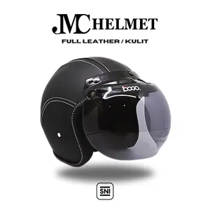 Helm Motor Bogo Retro Kaca Bogo Original Full Leather Black SNI BOGO ORIGINAL EDITION Pria dan Wanita