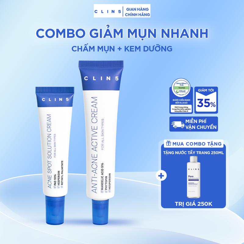  Combo giảm mụn CLIN5 Ance  Chấm mụn + Kem dưỡng  cho da mụn viêm mụn trứng cá mụn ẩn mụn bọc 