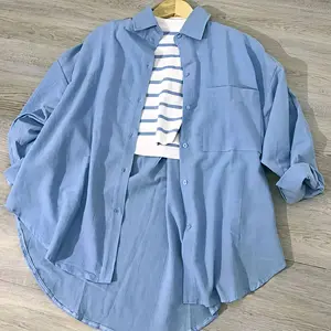INARA SHIRT OVERSIZED Kemeja Lengan Panjang Biru Muda dengan Desain Oversized dan Detail Saku Cocok untuk Gaya Santai Material Cotton Linen All Size (tanpa inner)