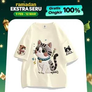 Oversize Outfit Clothes| Kaos Digital Printing Tshirt Lengan Pendek Oversize Unisex | Motif Chubby Cat | Korean Style | Bahan Cotton