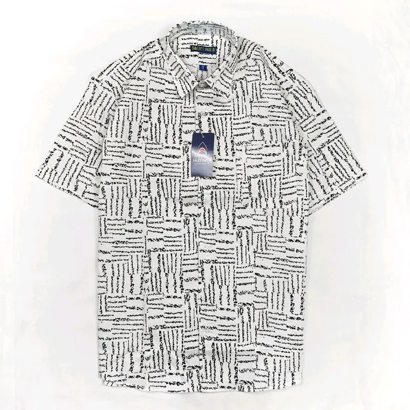 Salice Paolo Kemeja Pria Casual Lengan Pendek Reguler Full Katun Putih Hitam Motif Claw Adem 2
