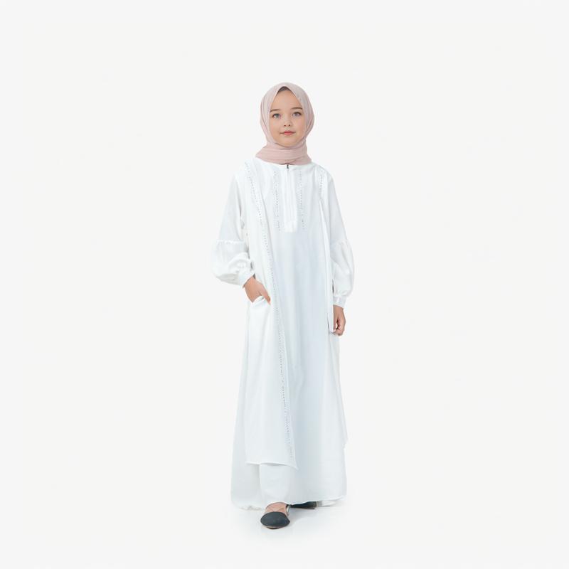 Basadzhi Kids Baju Muslim Anak Usia 5Th Sampai 13 Th Bahan Cey Crinkle Cantik Kancing Nyaman Hitam Variasi Putih Gamis Tanggung 9