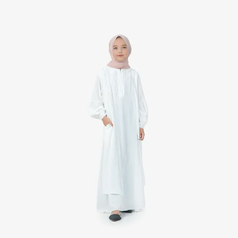 Basadzhi Kids Baju Muslim Anak Usia 5Th Sampai 13 Th Bahan Cey Crinkle Cantik Kancing Nyaman Hitam Variasi Putih Gamis Tanggung 8