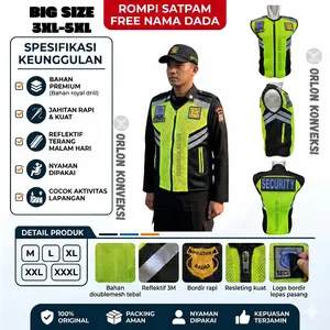 Ukuran Besar Lengkap 3Xl-5XL Rompi Security Satpam Hitam Hijau Stabilo Terbaru  | Bahan Double Mesh Tebal Jaring | Resleting Kuat | Reflector 3M | Jahitan Rapih | Full Reflektor Kualitas Premium | Gratis Nama Dada  | Costume Nama Dada