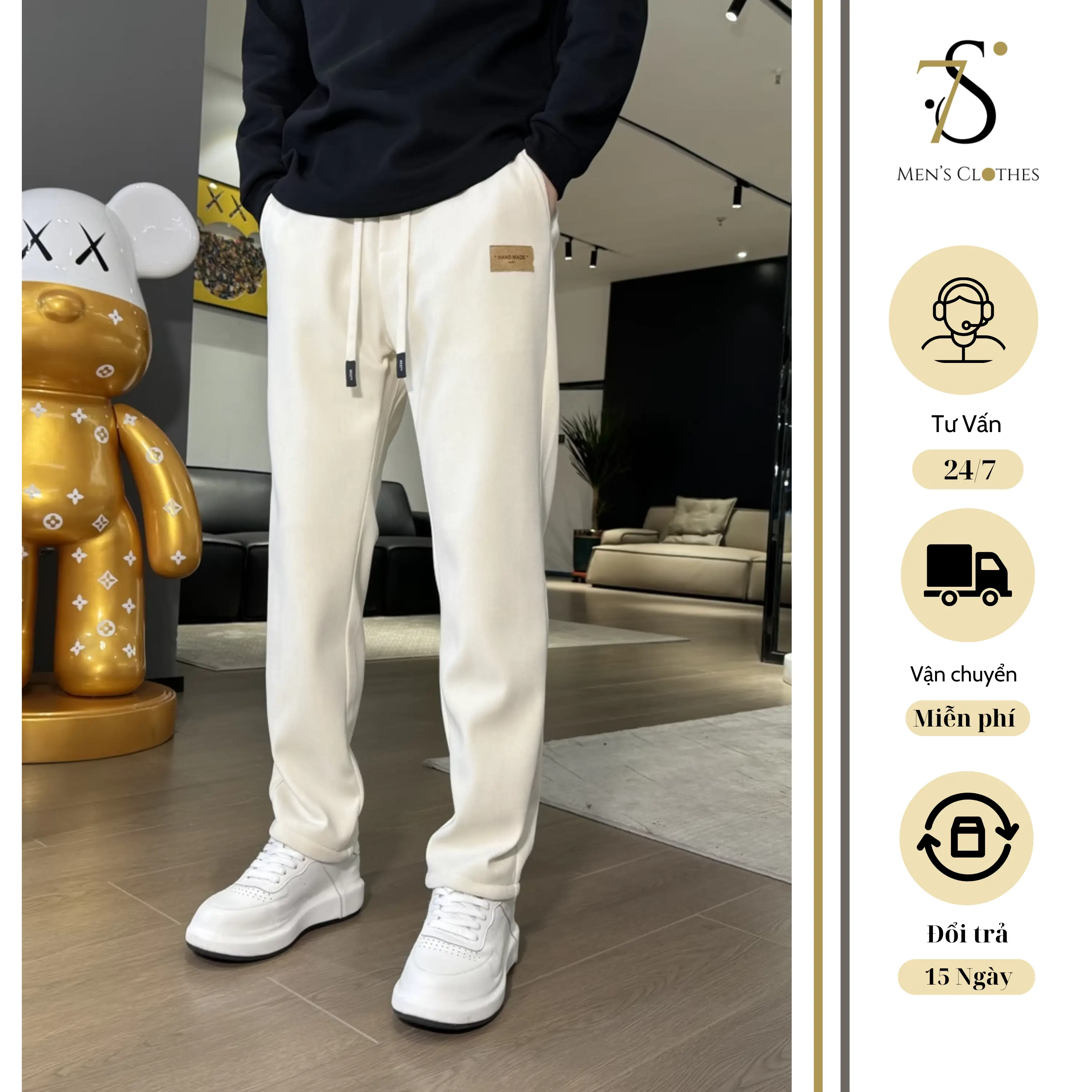 Quần dài unisex thiết kế logo chất vải nhung tăm form dáng trẻ trung  - 7S Clothes Menswear