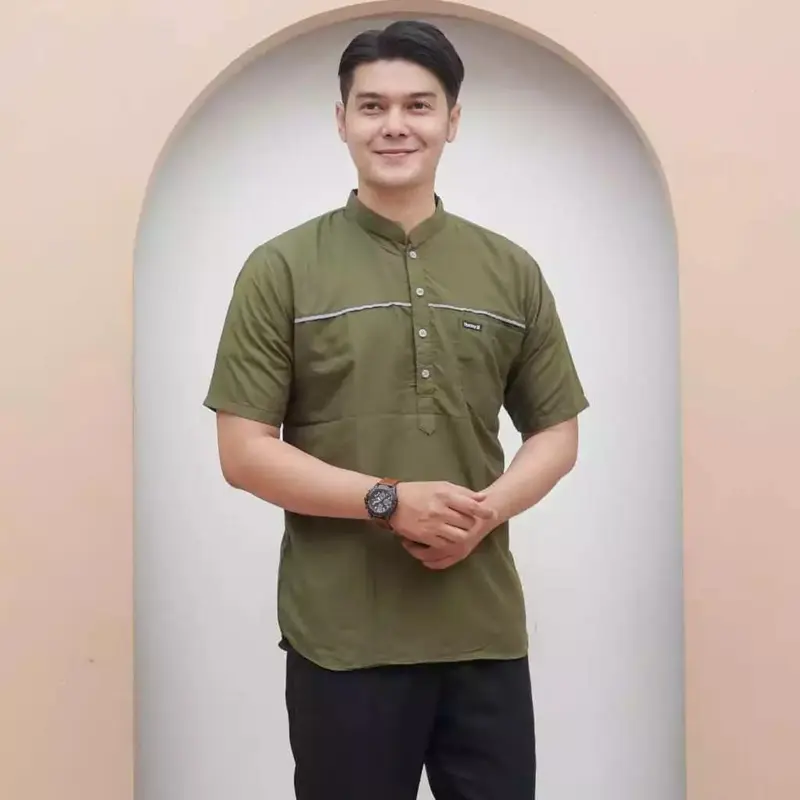 BAJU KOKO KURTA KHALID LENGAN PENDEK BAHAN FULL KATUN Muslim Pria dewasa 2