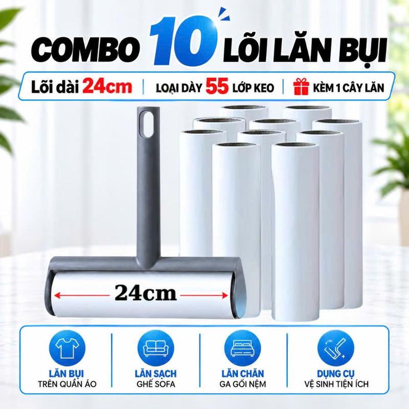 Bộ cây lăn bụi 10 lõi dày 55 lớp, nhiều kích thước