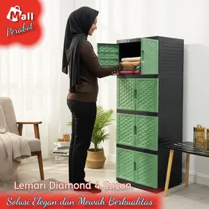 Mall Perabot | Lemari Persegi V2 4 Susun Plastik | Kotak Tempat Pakaian Tingkat | Lemari Plastik Furniture