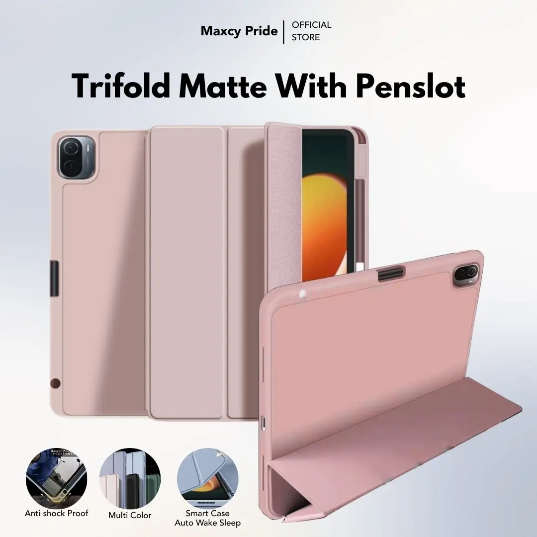 Flip Matte Soft Case Kompatibel untuk Xia omi Red Mi Pad 2 11inch Mi Pad 5/6/7 / Po co Pad Mi Pad Pro 12.1"/ 6S Pro 12.4 inci / SE 8.7" 11" dengan Auto Sleep Wakeup Trifold Standing Silikon Pen Holder Shockproof