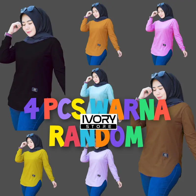 PROMO..!!! 100K dpt 4 pcs random dengan warna yang berbeda-beda atasan polos lengan panjang rib bawah oval. 3