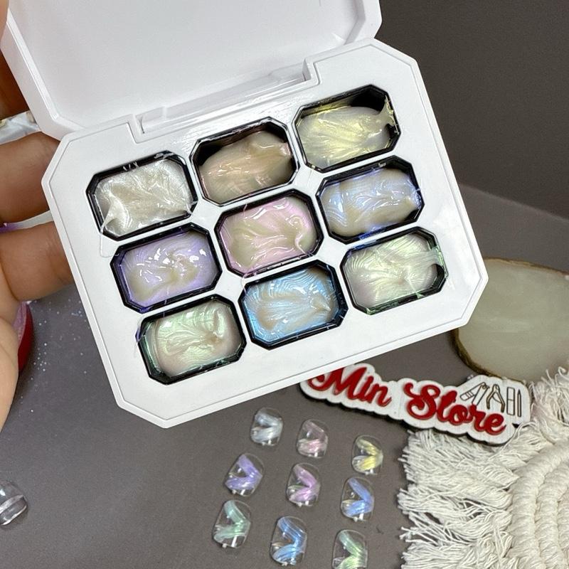 Sét gel dặm ánh trai 9 màu, ombre, gel in khuôn gấm, gel vẽ ánh trai, làm nail
