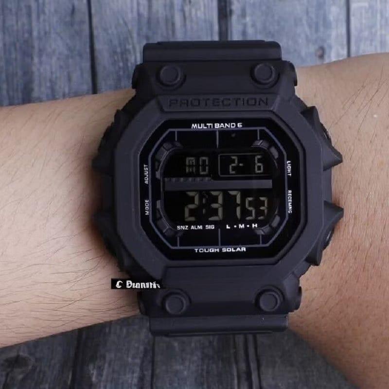 Jam Tangan Pria Kingkong Full Black Segi Digital Hitam Kaca Rubber Stopwatch 1