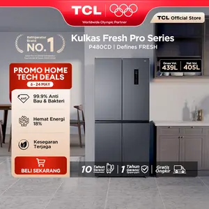 TCL Kulkas 4 Pintu - Kapasitas 439L - Big Capacity - Twin Eco Inverter - AAT Gen 2 Natural Eco Freshness - Tanpa Bunga Es - Lemari Es - P480CD