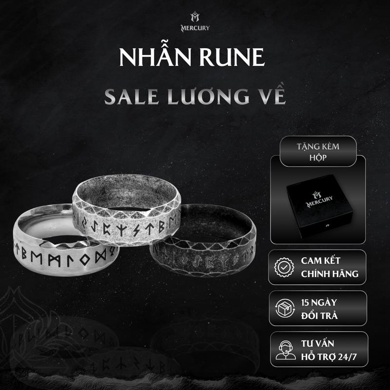 Nhẫn nam Mercury Rune Viking V1 -Trang sức phụ kiện đeo tay thời trang - Thiết kế họa tiết Cổ ngữ Rune Basic