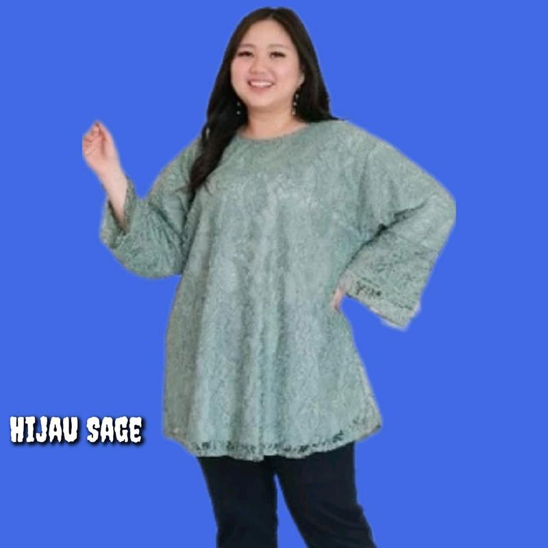 Blouse Brukat Jumbo Wanita Bigsize LD 122 130 145  Baju Atasan Tunik Hijau Sage 0