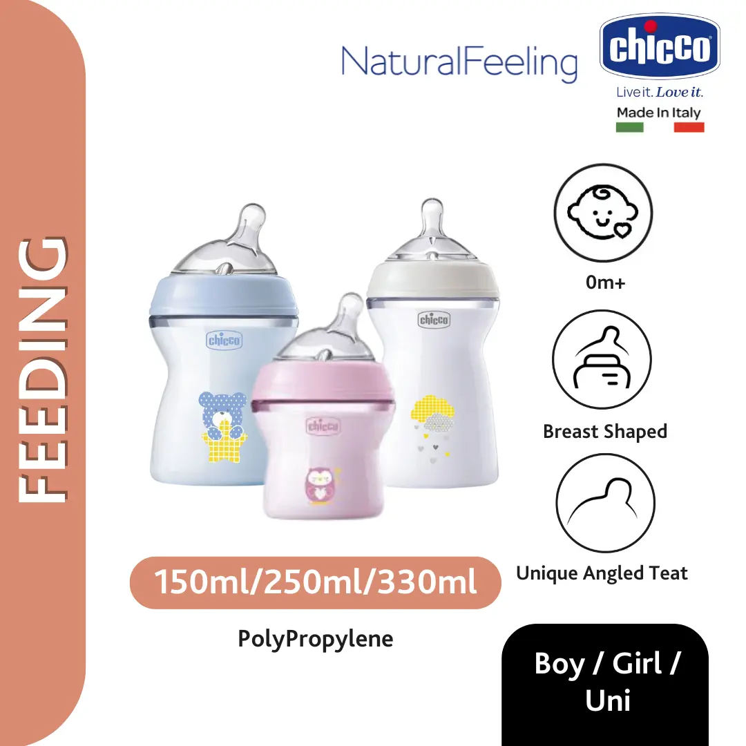 CHICCO Nursing Feeding Bottle Natural Feeling PP 150ml 250ml 330ml / Botol Susu Bayi Anti Kolik