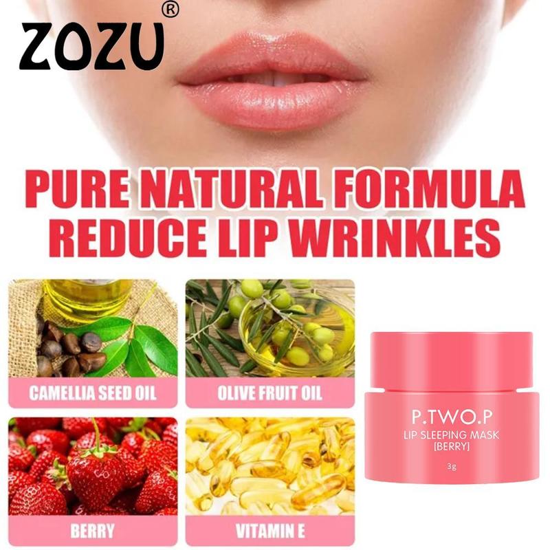 Mặt nạ ngủ dưỡng môi 3 g phục hồi qua đêm, son dưỡng môi màu hồng chứa vitamin C, nuôi dưỡng đôi môi khô B2X8