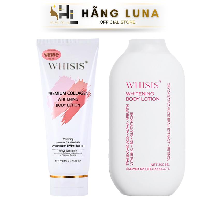 Combo Sữa Dưỡng Thể Ngày Và Đêm Whisis Premium Collagen Whitening Body Lotion 200ml Và Whitening Body Lotion 300ml Hỗ Trợ Cấp Ẩm Giúp Da Mịn Mượt
