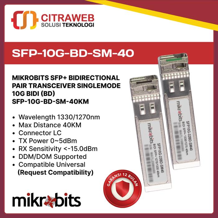 Gambar Mikrobits SFP+ Transceiver SFP-10G-BD-SM-40KM dari Citraweb Kab. Sleman Tokopedia