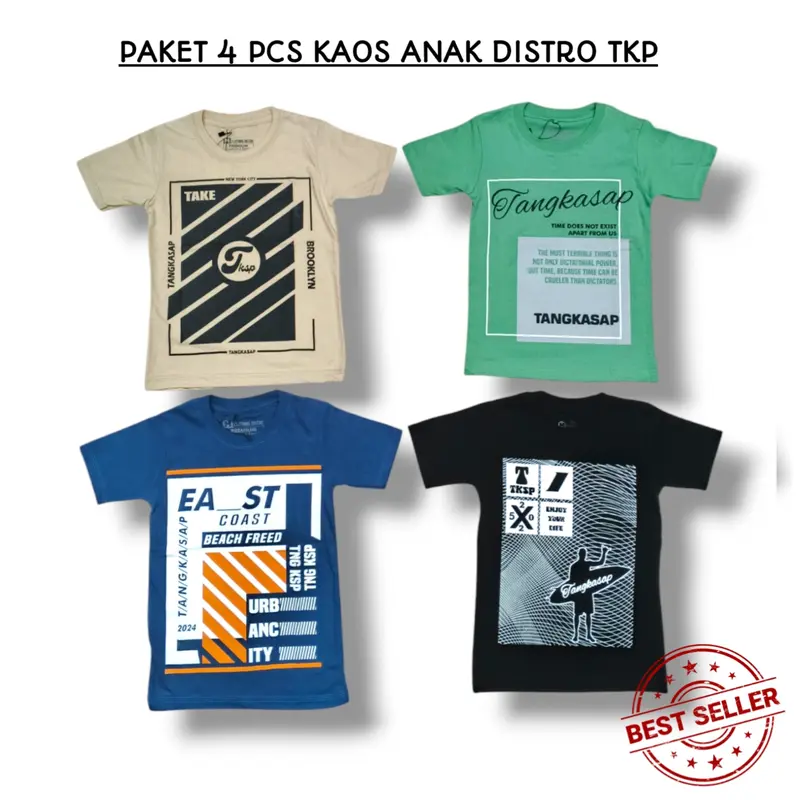 Promo 4pcs Kaos anak lengan pendek / Kaos anak motif kekinian unisex / Kaos anak premium Pakaian Fashion 1