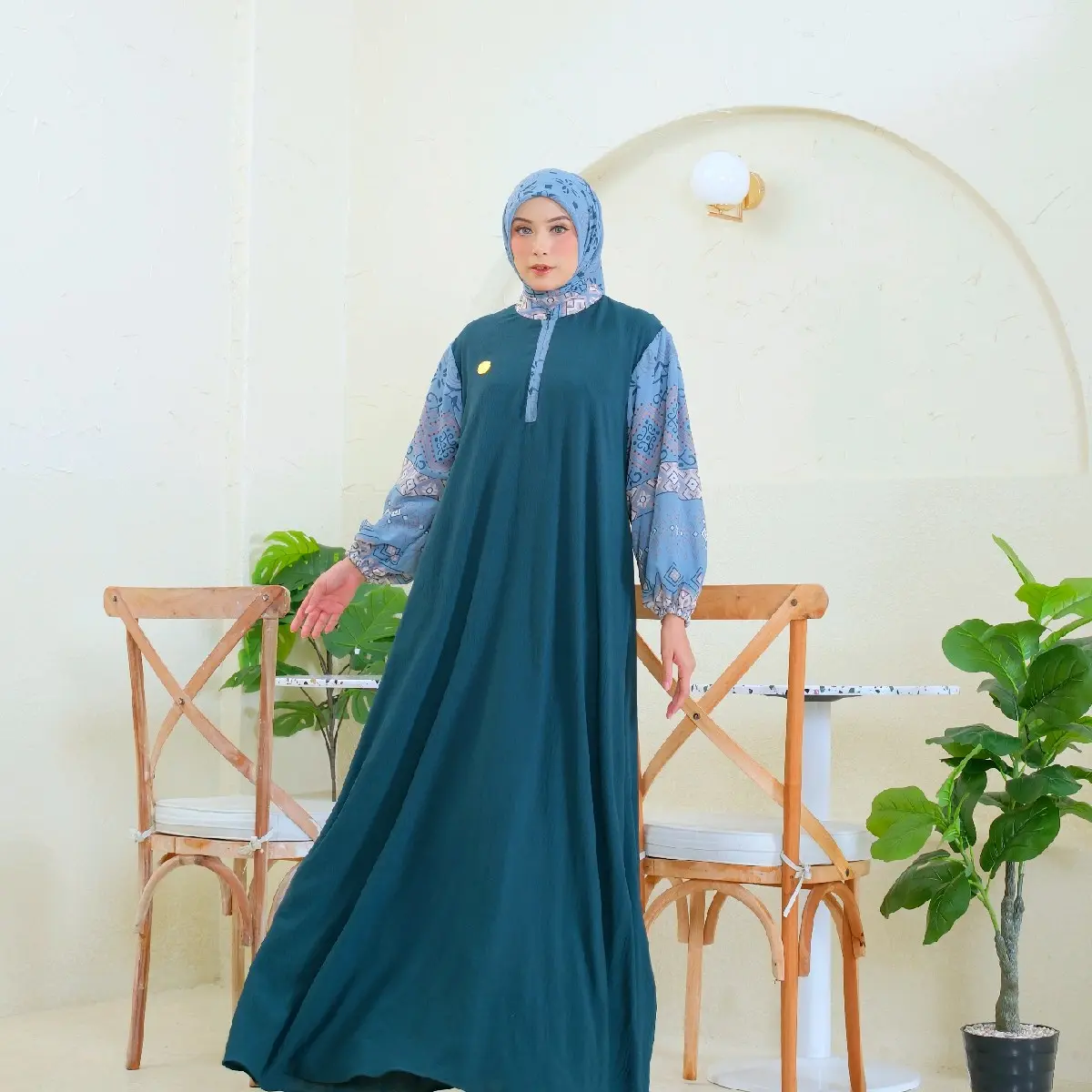 Ganny Set Hijab Motif Ceruty Babydoll Series Baru Gamis Muslim Wanita Formal Dress