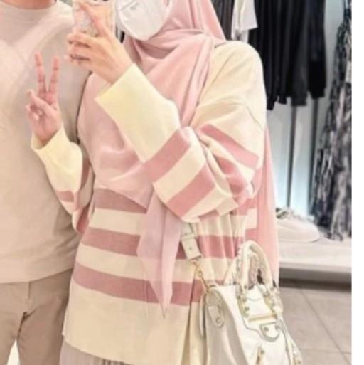 Sweater rajut oversize stripe-Diora premium Knitwear Atasan Wanita Motif Kerah Bulat Baju Fit 7
