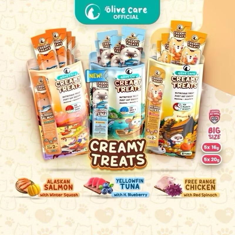 Olive Care PAKET CREAMY TREATS 16gr & 20gr isi 5 Tubes Snack Cemilan Kucing Bernutrisi dengan Daging Ayam/Salmon Asli & Red Spinach/Winter Squash 0