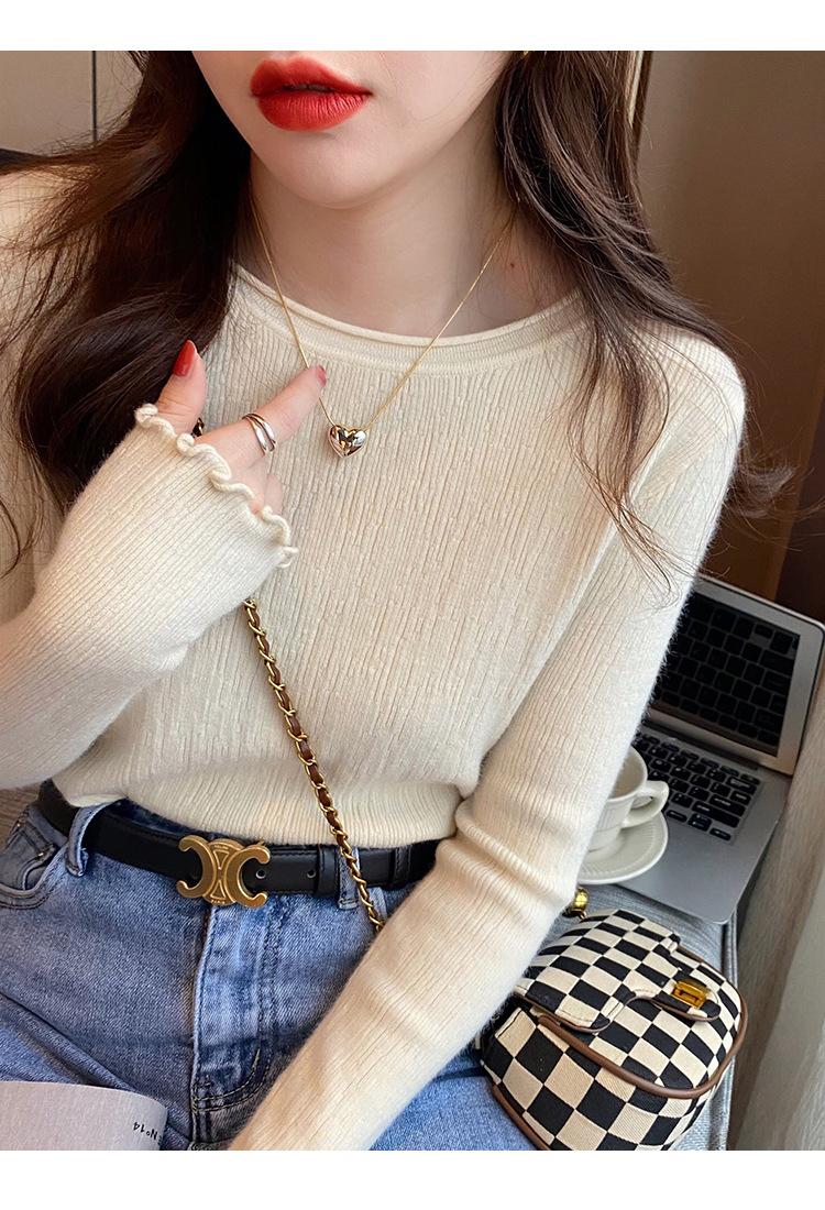 Product Introduction of Women's Knitted Bottoming Shirt 2024 New Early Autumn Design Sense Niche Fashionable Sweater round Neck Sweater Inner Wear Blouse Knitwear Womenswear Tops Lingerie Comfort Longsleeve Minimalist Crewneck Basic 1