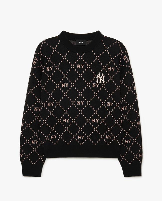 MLB - Áo sweater nữ cổ tròn tay dài Diamond Monogram 3FKPM0134-50BKS
