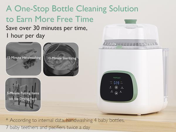 Momcozy KleanPal Pro Electric Baby Bottle Washer 3-in-1 Steam Sterilization & Drying 26 Nozzles 9 Quick Clean Modes 19 Minutes-B