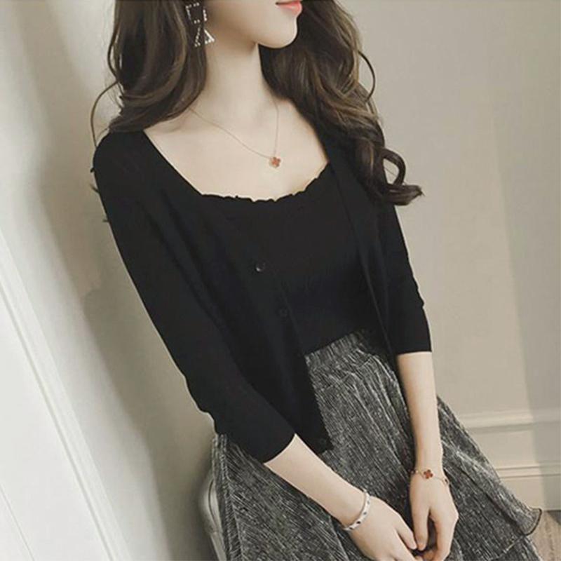 Product Introduction of Ice silk knitted cardigan short jacket for women in spring, autumn, and summer, thin outer layer, shawl with suspender skirt, sun protection top Knitwear Womenswear Lingerie Comfort 5