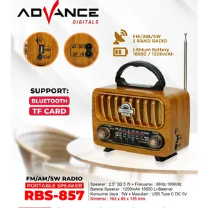 Advance RBS-857 Radio Antik Portable Speaker 2,5 Inch Radio Jadul Portable Support Bluetooth Radio/memori/usb