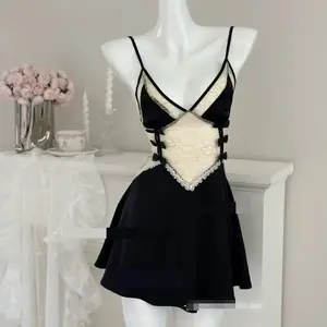 9221 Luxlace daster wanita baju set kimono tidur wanita panjang Gaya keinginan murni desain bulu tebal piyama manis perspektif indra wanita godaan suspender gaun tidur Pengiriman privasi