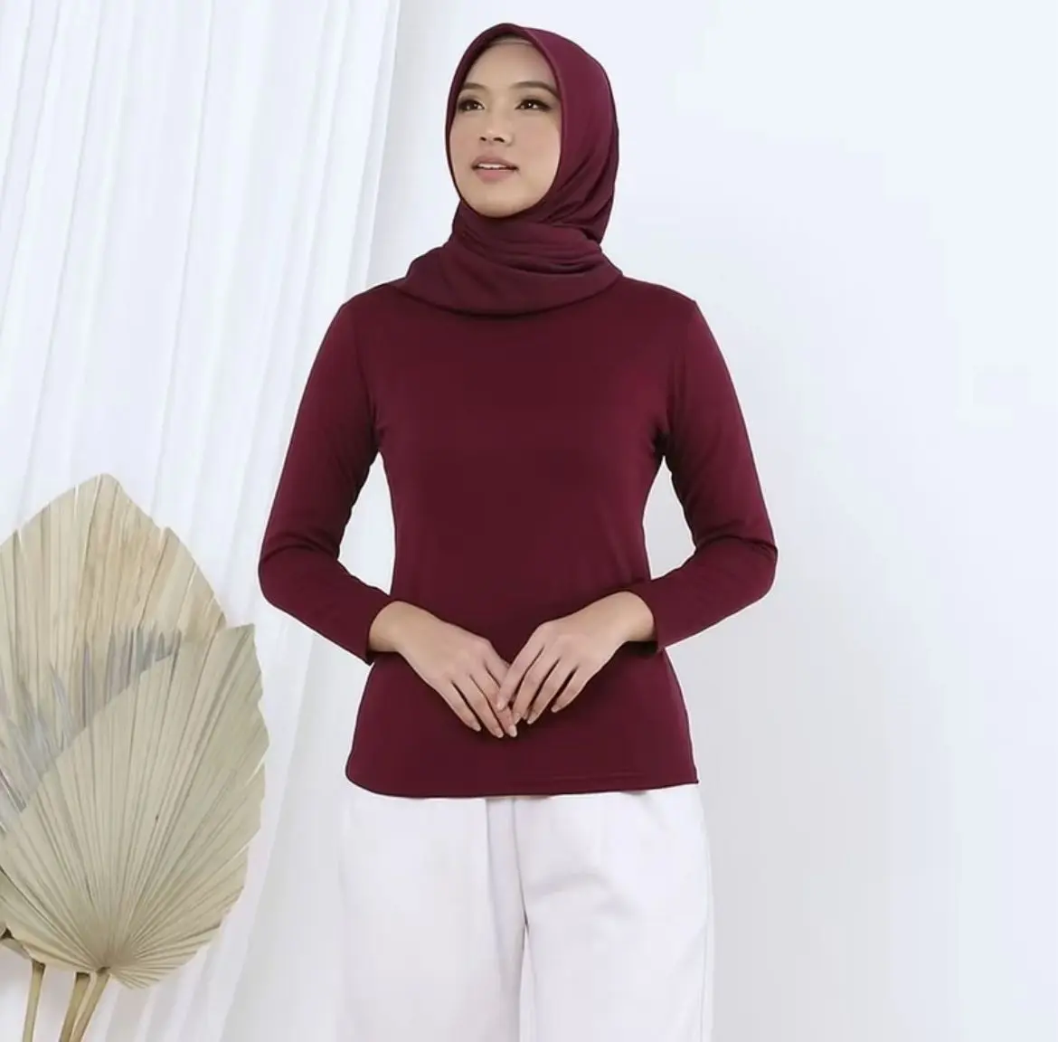 Manset Wanita Lengan Panjang Baju Manset Wanita Kerah Tinggi Bahan Halus Lembut Kaos Melar Nyaman Spandex Top Polos Hitam Basic Size S M L XL XXL