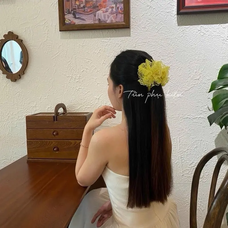 (Kẹp dọc 11-13cm) Kẹp tóc hoa ren bồng bềnh xinh xắn, màu pastel ngọt ngào, đáng yêu - Hàng thiết kế của Tũn 5