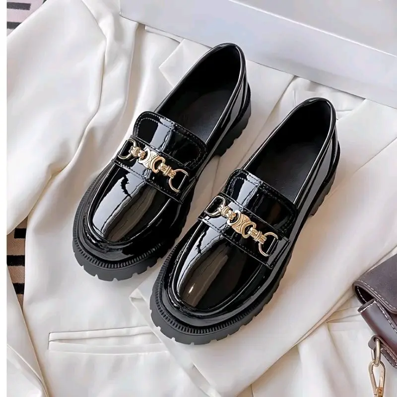 Sepatu Docmart wanita terbaru Sepatu wanita hitam glossy Sepatu wanita casual kekinian Separu wanita termurah Flat Shoes 1