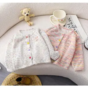BAJU CARDIGAN ANAK SWEATER BAHAN BULU LEMBUT RAINBOW KANCING LOVE