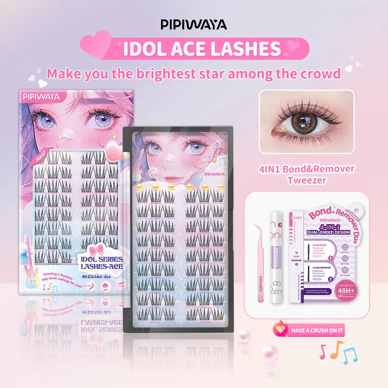 PIPIWAYA Paket Ekstensi Bulu Mata Idol Eyelash Extension 10-12mm - Klaster Bulu Mata Tipis, Lengkungan C+, Tampilan Natural, Termasuk Bulu Mata Bawah, Dapat Dipakai Ulang, Lash Clusters Cocok untuk DIY di Rumah 0