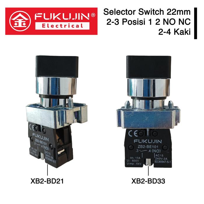 Jual FUKUJIN Selector Switch 22mm 2-3 Posisi 1-2 NO NC 2-4 Kaki On Off ...