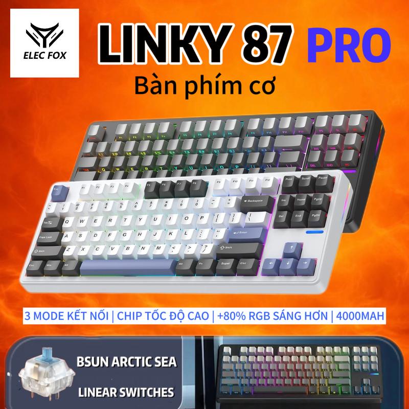 ELECFOX LINKY 87 PRO TKL Bàn phím cơ tuỳ chỉnh | Hiệu ứng đèn nâng cấp, đèn nền RGB rực rỡ, 87 phím, kết nối 3 chế độ Có dây/Bluetooth/Không dây, tương thích MAC/Windows