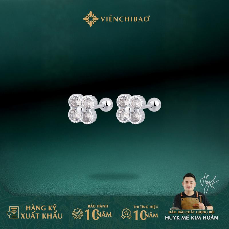  Huy K Viễn Chí Bảo - Bông tai nữ cỏ 4 lá chốt vặn đá trắng - B400882 