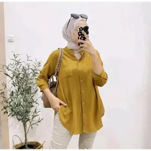 ATASAN WANITA BLOUSE KEMEJA SAKU CRINCKLE  AIRFLOW Ld 100cm PB 65cm Santai Formal Nyaman Kerah Kancing Busui