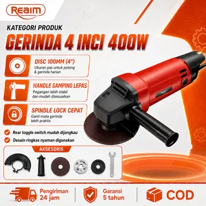 REAIM Gerinda Tangan Brushless 450W 10000RPM Gerinda Sudut Mesin Gerinda Listrik Angle Grinder Mesin Gerinda Tangan Gerinda Elektrik