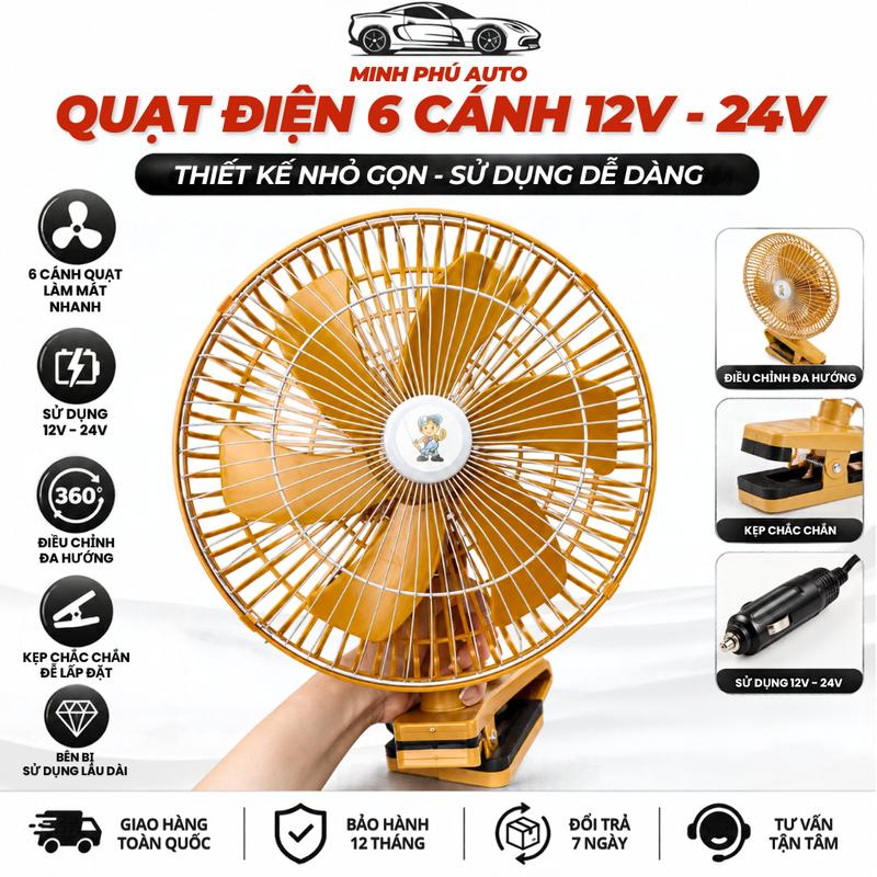 Quạt điện trên xe ô tô 12v, 24v, Xe Hơi, Xe Tải Có Lồng Cao Cấp, Thiết Kế Nhỏ Gọn Tiện Lợi, Quạt Cắm Tẩu Có Chức Năng Xoay, Lồng 28cm,Mát, Êm, Điều Hòa