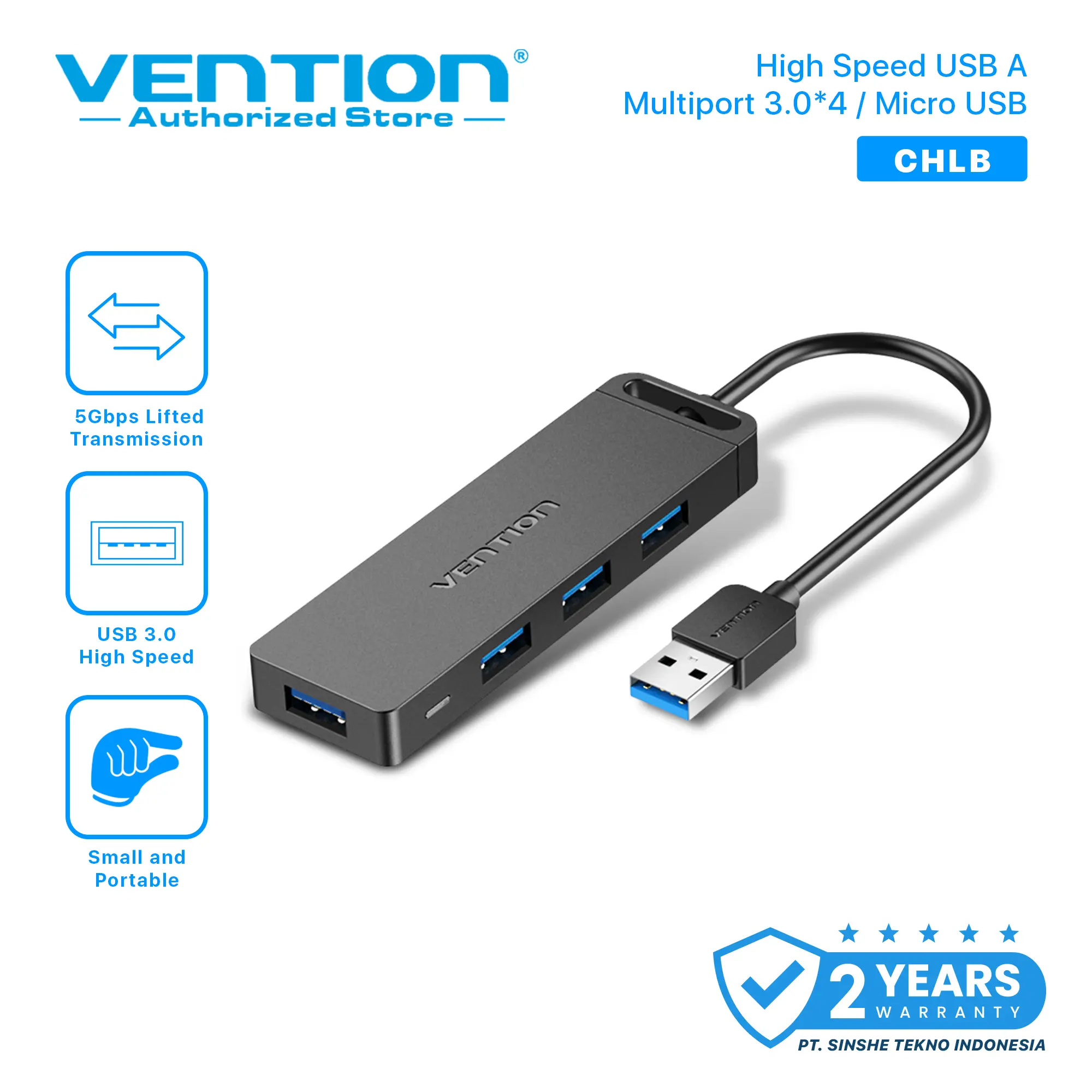 Vention Usb HUB 4 Port Usb 3.0 High Speed with Micro Usb Power Supply Black Card Computer