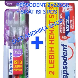 PAKET 1 PEPSODENT TWINPACK 2 ×225 GR +  SIKAT GIGI CIPTADENT  ISI 3  PROMO MURAH Mulut Perawatan Gusi Pembersihan multipak non-medis odol