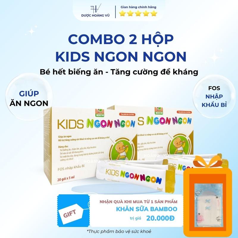 [DHV] COMBO 2 HỘP | Bé hết biếng ăn, ăn ngoan ngủ khỏe - Siro ăn ngon KIDS NGON NGON | Hỗ trợ trẻ ăn ngon miệng, cải thiện tình trạng biếng ăn - Vitamin B1, B6 hỗ trợ sức khỏe đường ruột cho bé | Hộp 20 gói (10ml/gói)