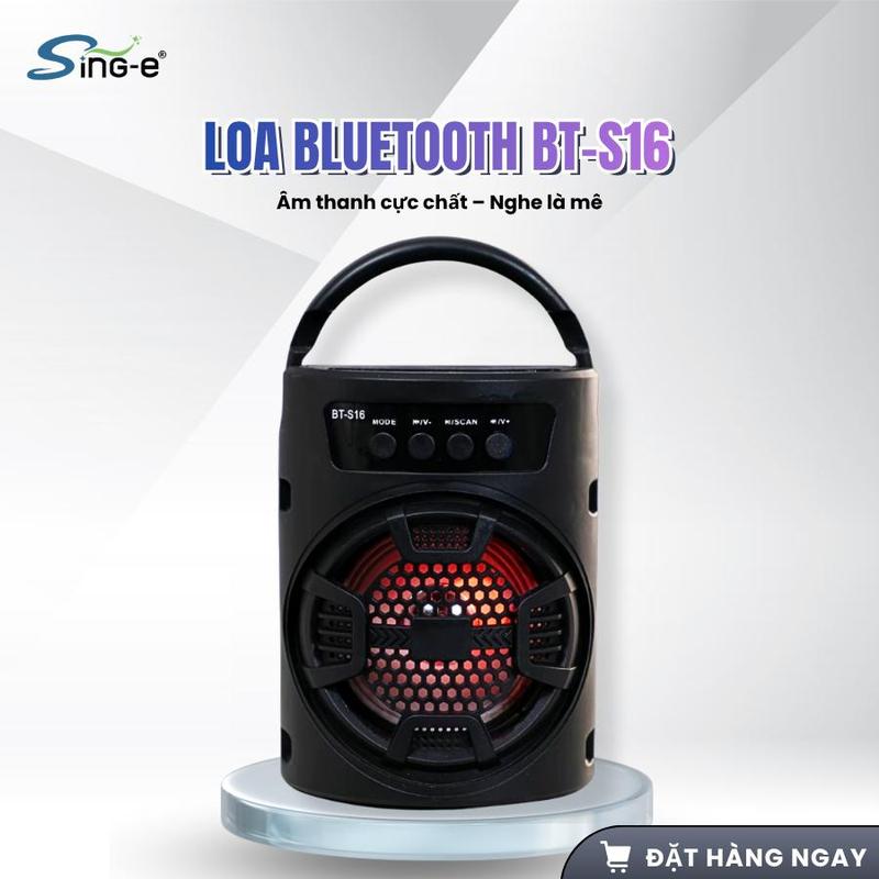 LJM Loa Bluetooth Thiết kế nhỏ gọn có tay cầm Âm thanh cực chất lượng có quay xách có giá đỡ điện thoại có cổng aux kết nối tivi máy tính BT-S16-BLACK