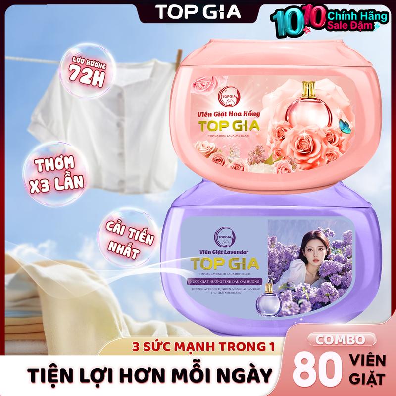 MUA 1 TẶNG 1 COMBO Mua 1 Hộp Viên Giặt TOPGIA Hương Hoa Hồng Tặng 1 Hộp Hương Hoa Lavender 3in1 - Giặt Quần Áo Tiện Lợi Ngừa Khuẩn Làm Sạch Thơm Lâu Lên Đến 72H live