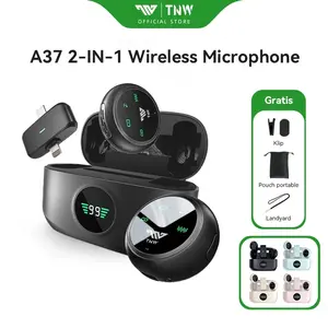 A37 2-In-1 Wireless Microphone Dual Magnetic Lavalier Mikrofon Plug & Play Clip-On Mic With Charging Case for Live Stream Interview YouTube
